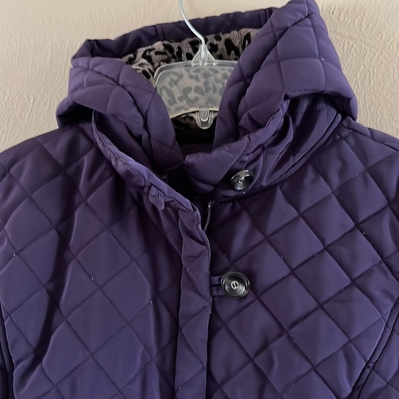 Calvin Klein purple quilted zip up coat size small removable hood collar - Picture 3 of 16